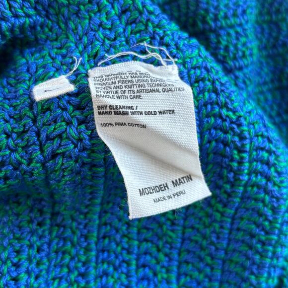 Mozhdeh Matin Mozh Mozh Zigzag Crochet Knit 3/4 Sleeve Mini Dress Blue Sz M NWT - Picture 8 of 8